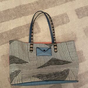 Striped Tote Bag with Blue Accents